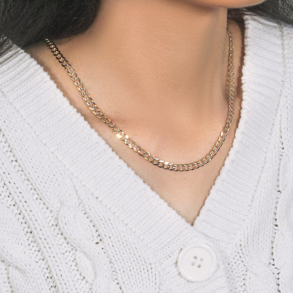 14K Two Tone Gold Pavé Curb Chain (4.60mm)