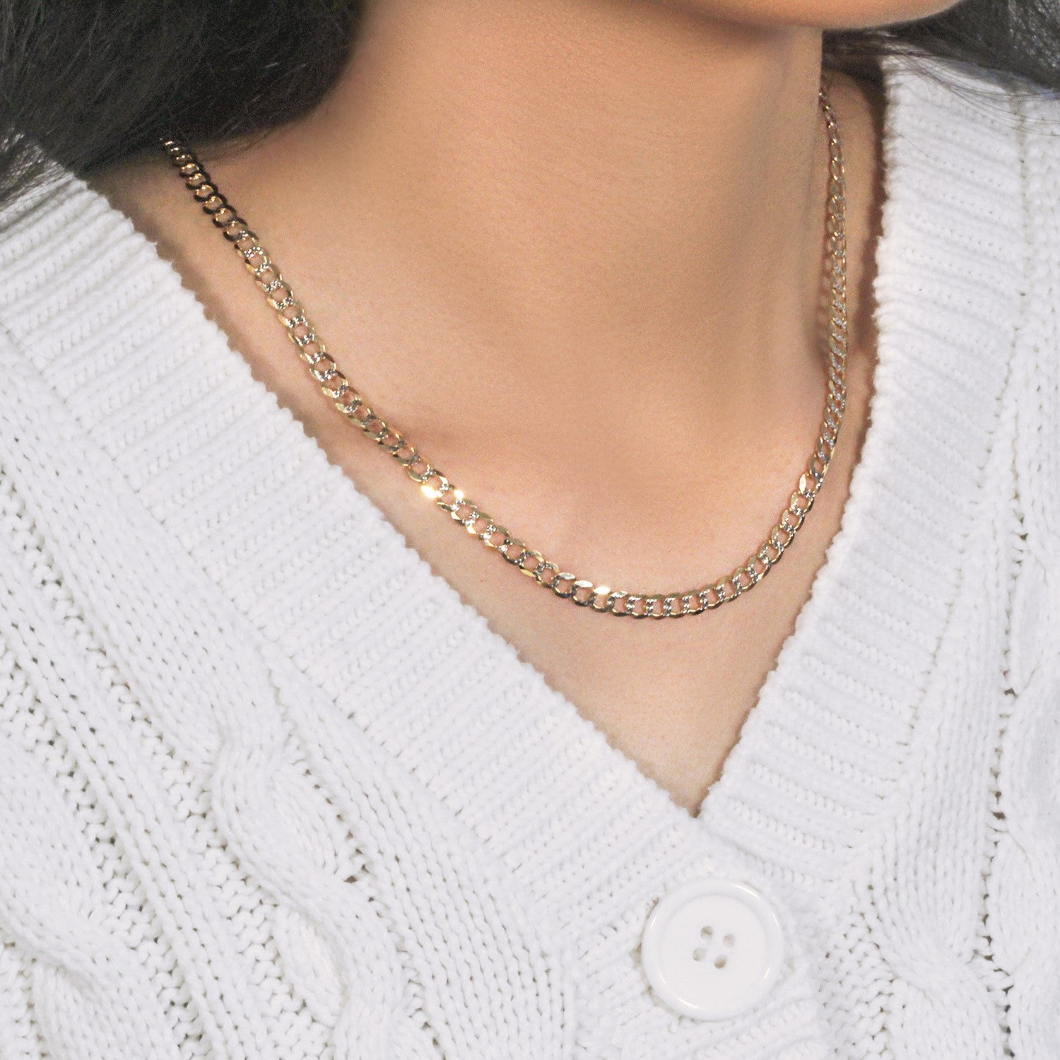 14K Two Tone Gold Pavé Curb Chain (4.60mm)