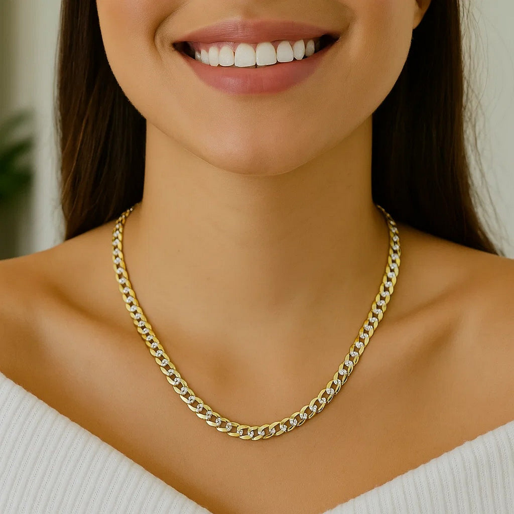 14K Two Tone Gold Pavé Curb Chain (4.60mm)