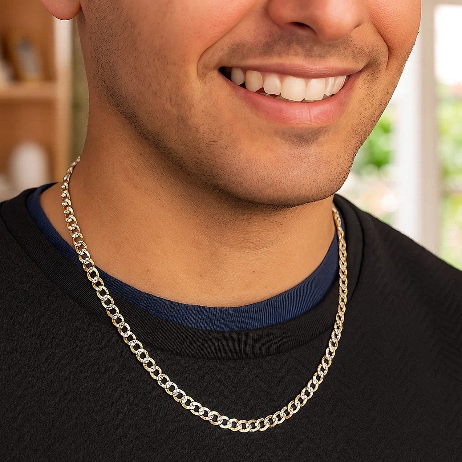 14K Two Tone Gold Pavé Curb Chain (4.60mm)