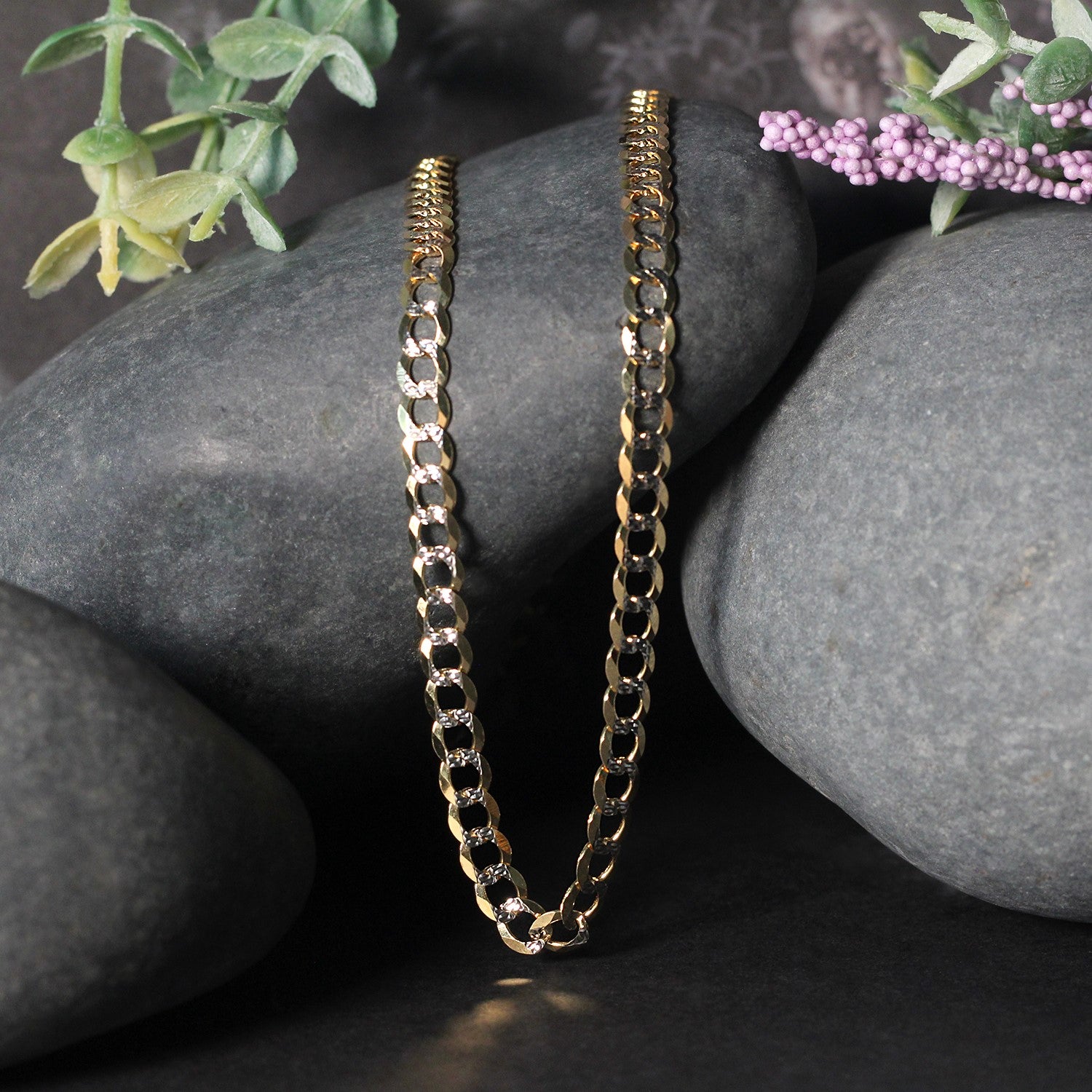 14K Two Tone Gold Pavé Curb Chain (4.60mm)