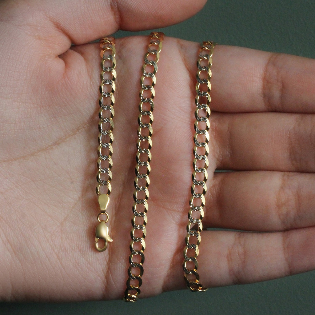 14K Two Tone Gold Pavé Curb Chain (4.60mm)