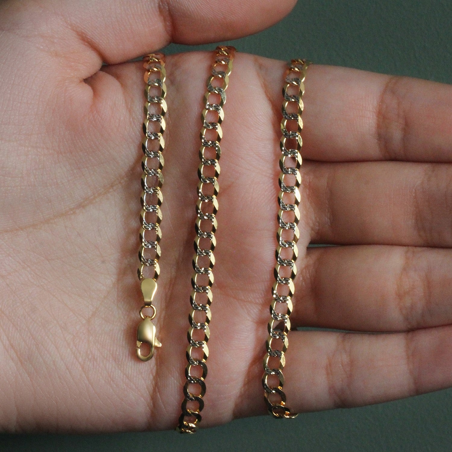 14K Two Tone Gold Pavé Curb Chain (4.60mm)