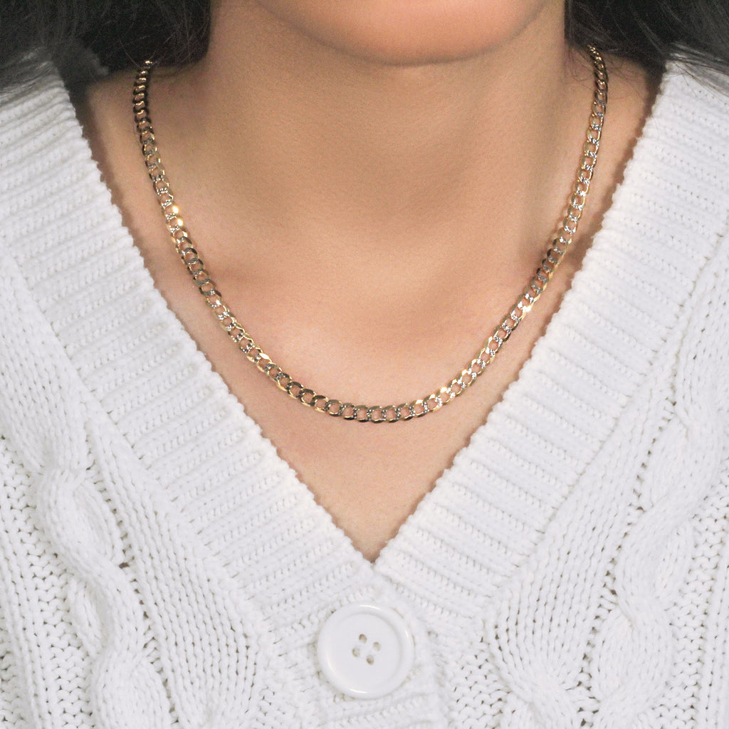 14K Two Tone Gold Pavé Curb Chain (4.60mm)