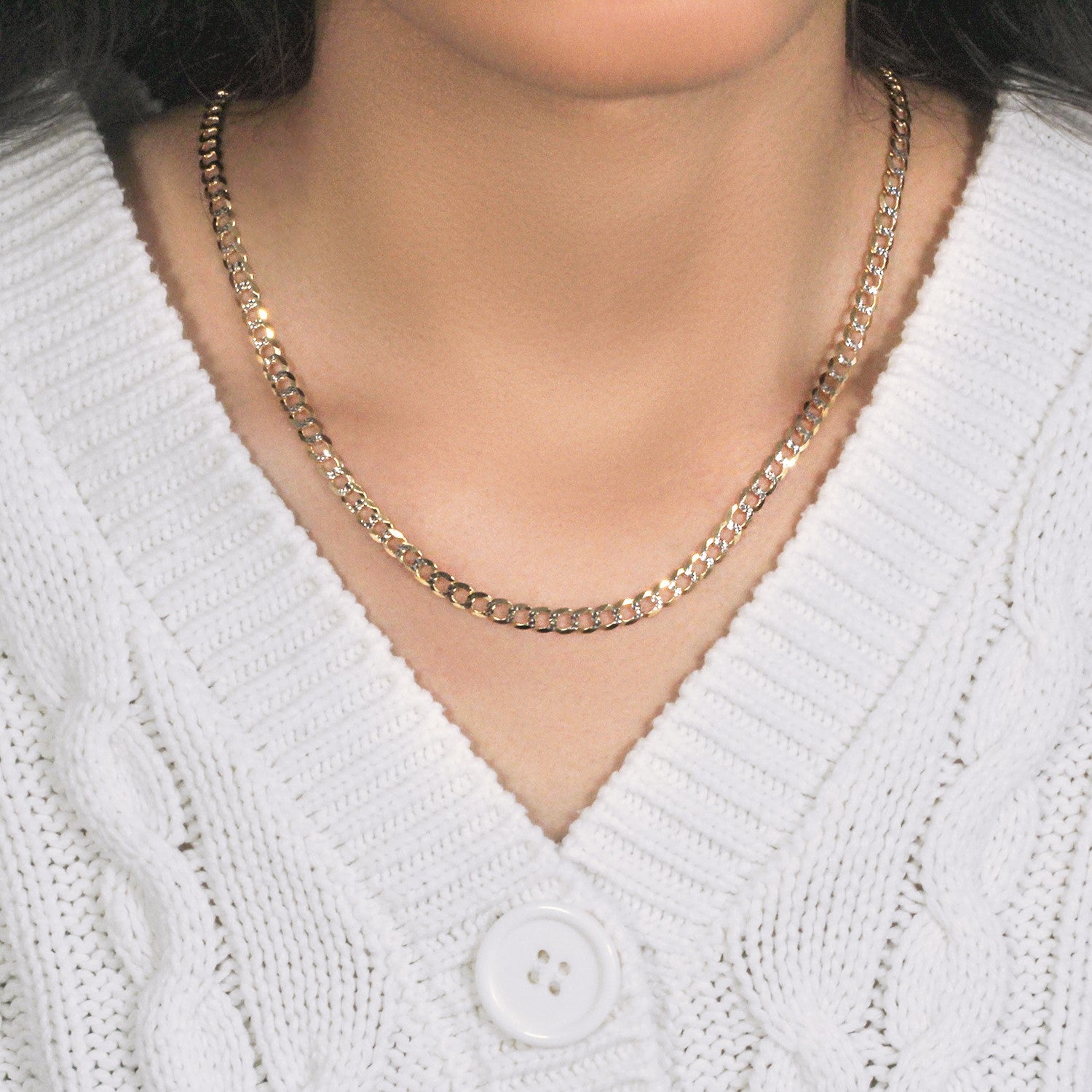14K Two Tone Gold Pavé Curb Chain (4.60mm)
