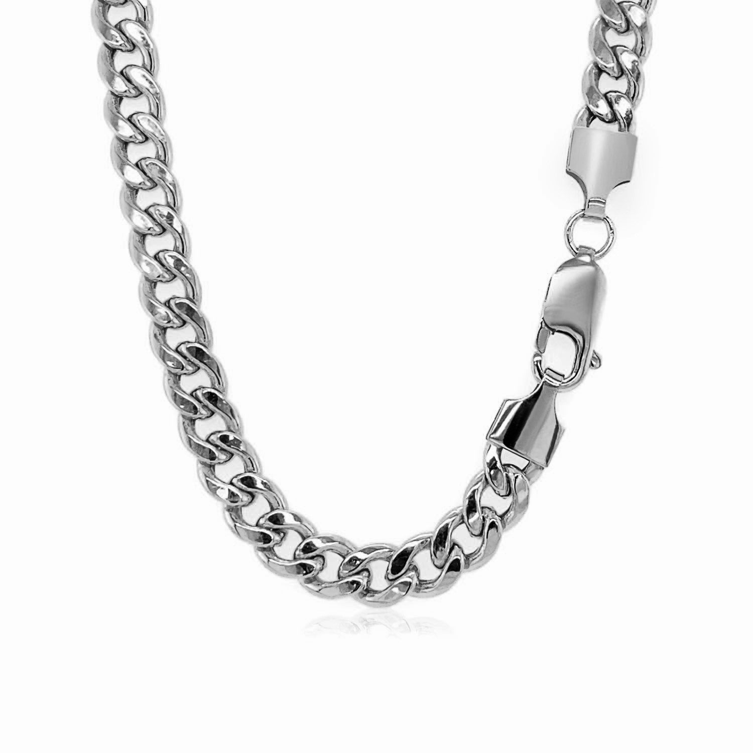 14K White Gold Miami Cuban Semi Solid Chain (5.50mm)