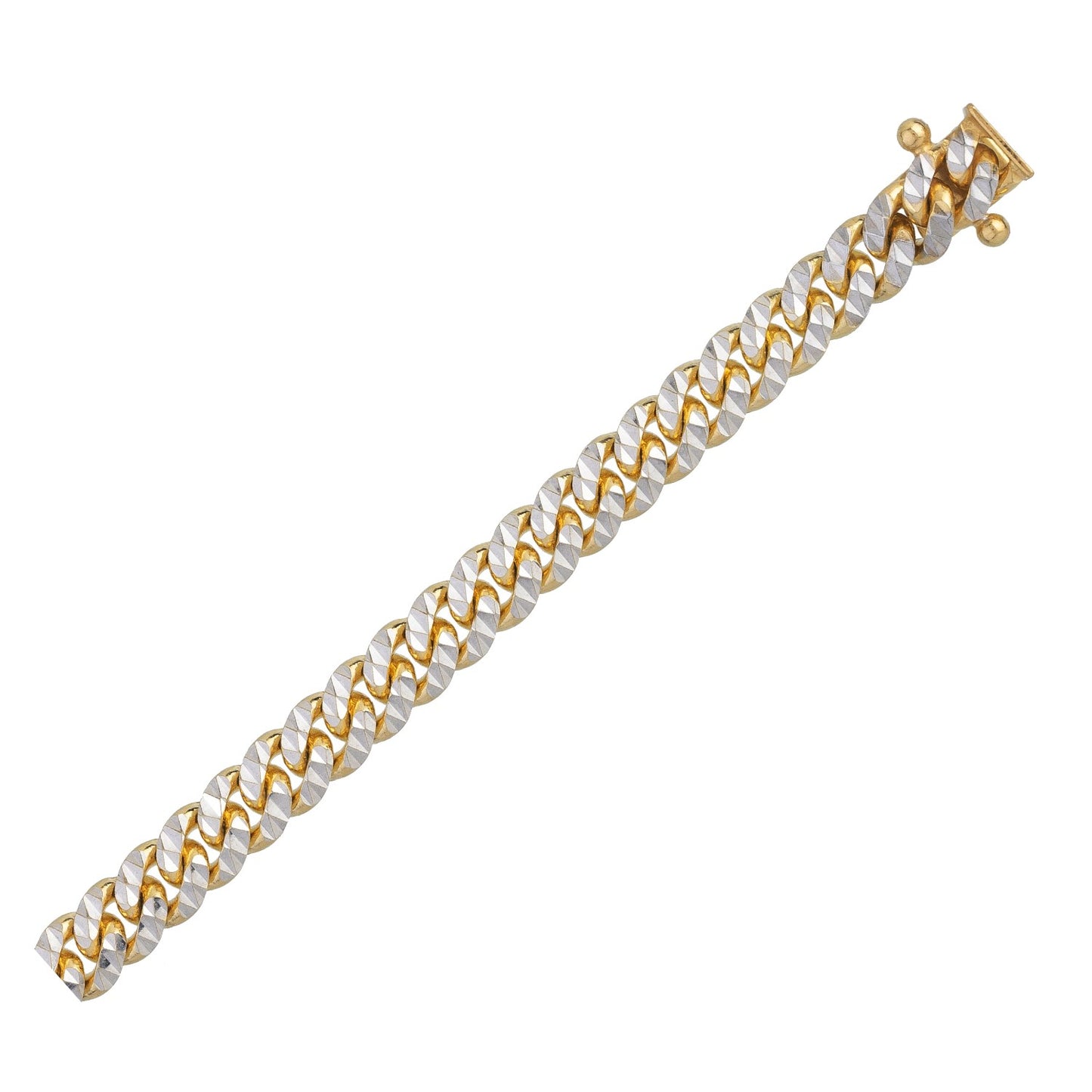 14K Yellow Gold Classic Miami Cuban White Pavé Solid Chain Necklace (5.00mm)