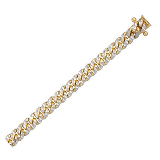 14K Yellow Gold Classic Miami Cuban White Pavé Solid Chain Necklace (5.00mm)