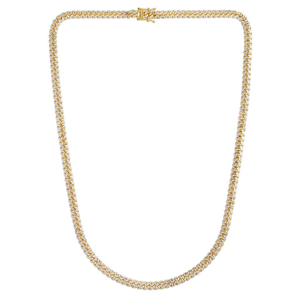 14K Yellow Gold Classic Miami Cuban White Pavé Solid Chain Necklace (5.00mm)