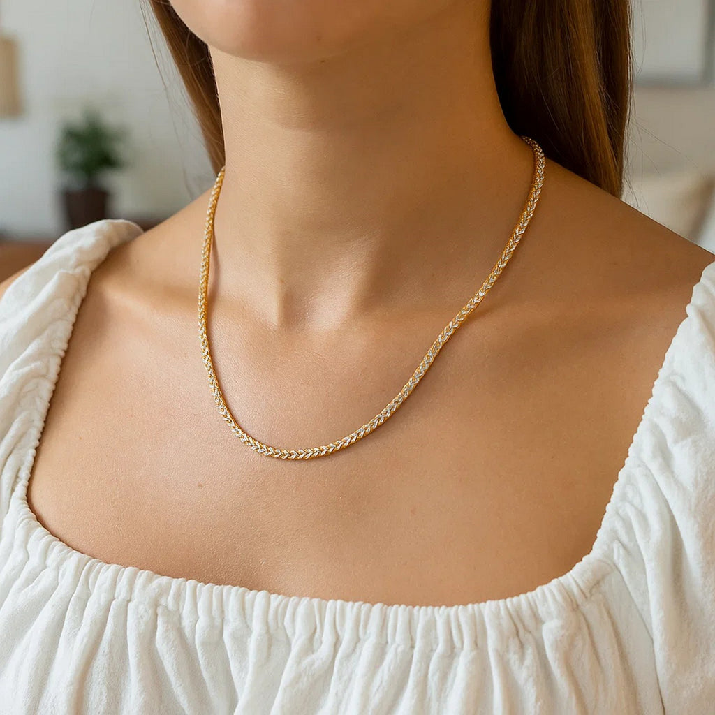 14K Yellow Gold Round Pavé Franco Chain Necklace (3.15mm)