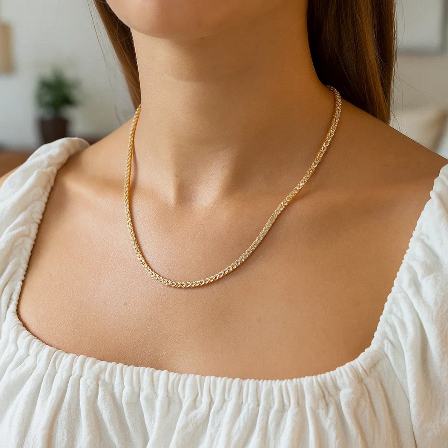 14K Yellow Gold Round Pavé Franco Chain Necklace (3.15mm)