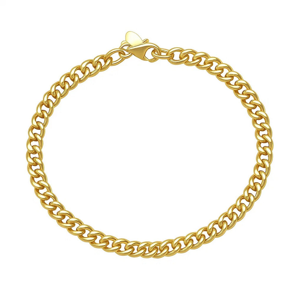 14K Yellow Gold Petite Faceted Cuban Link Chain Bracelet (4.50mm)