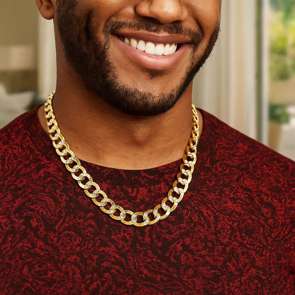 14k Two Tone Gold Pavé Curb Chain (11.23mm)