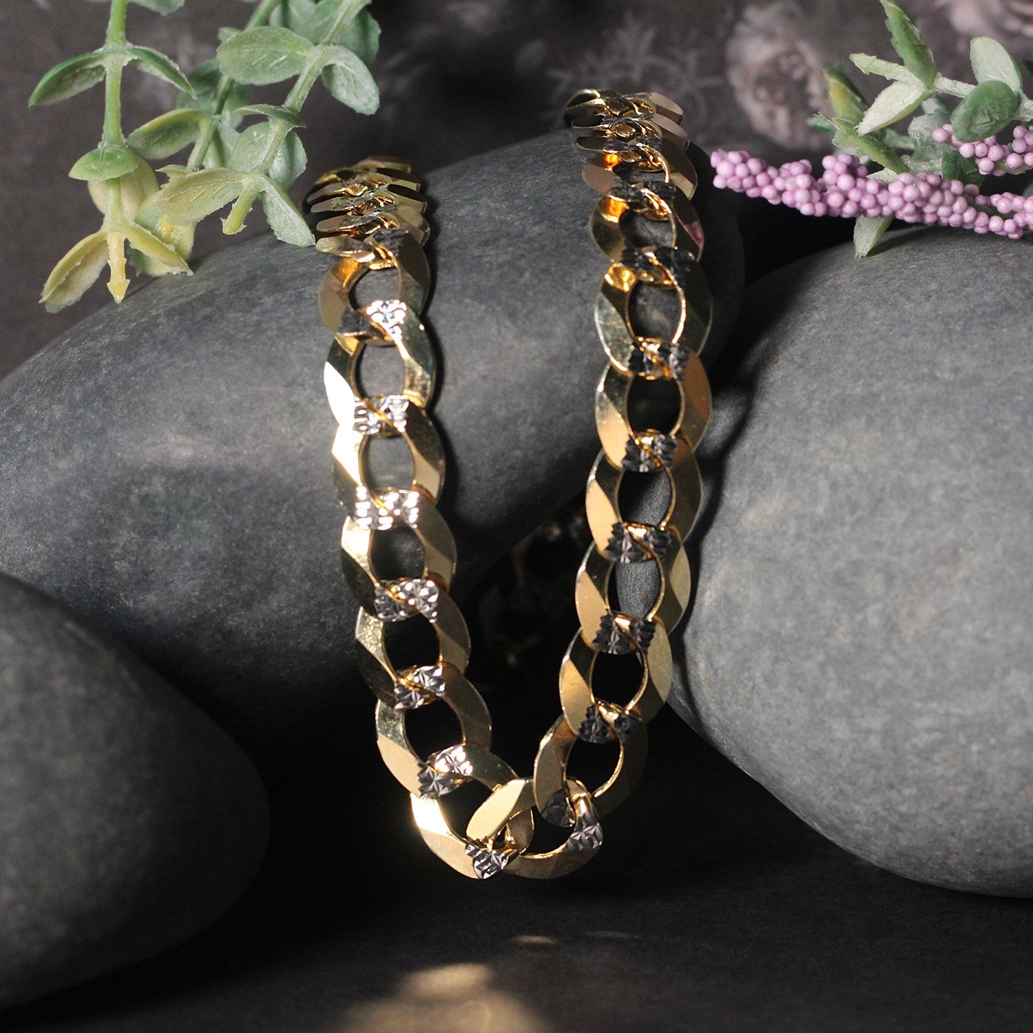 14k Two Tone Gold Pavé Curb Chain (11.23mm)