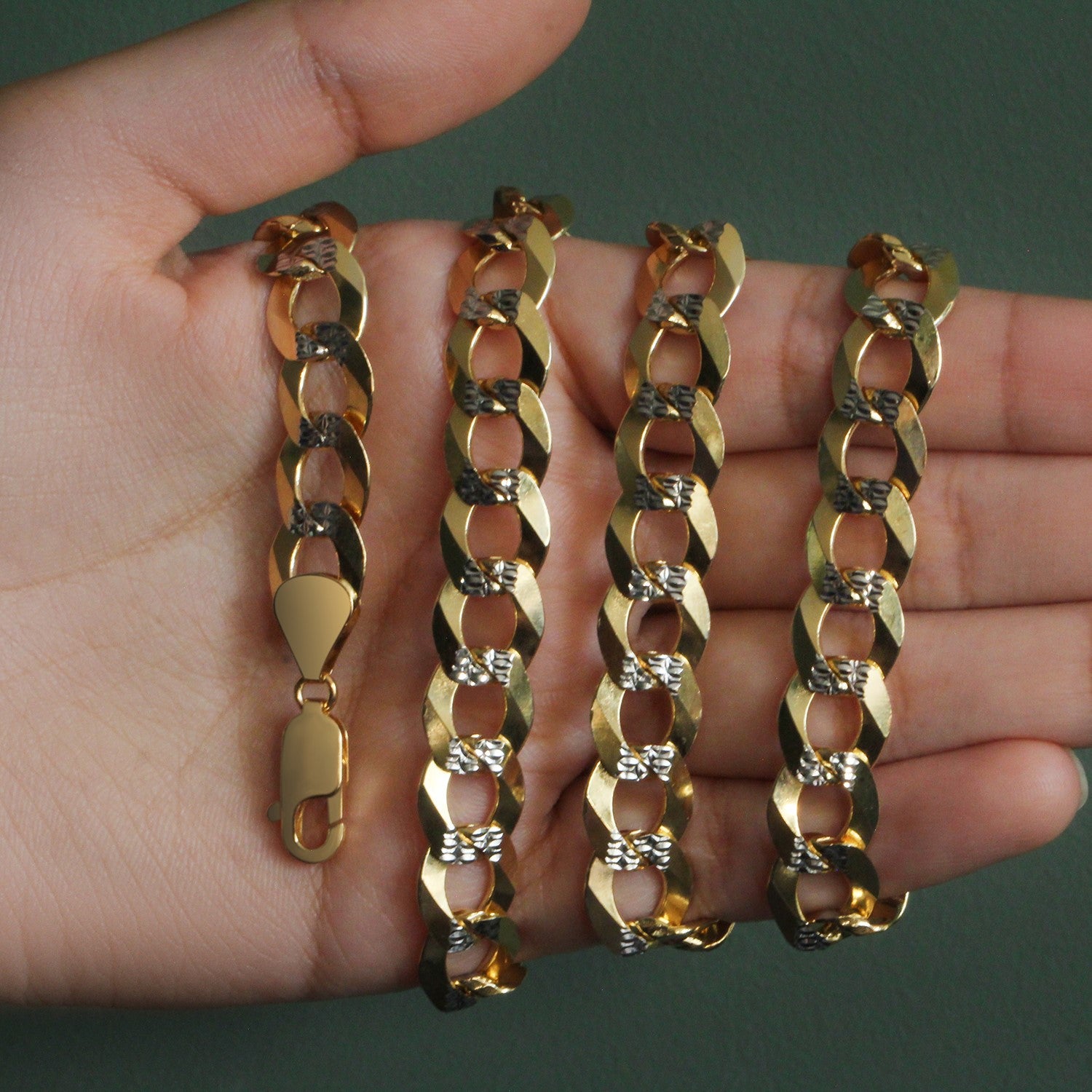 14k Two Tone Gold Pavé Curb Chain (11.23mm)