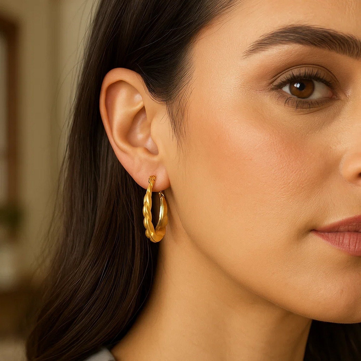 14K Yellow Gold Round Back to Back Hoop Earrings