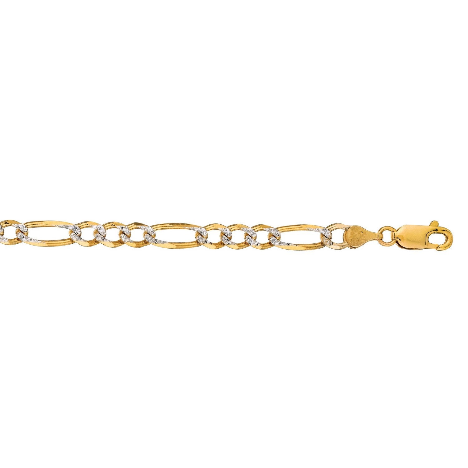 14K Two-Tone Gold Solid Pavé Figaro Chain – 7.00mm, Solid Gold
