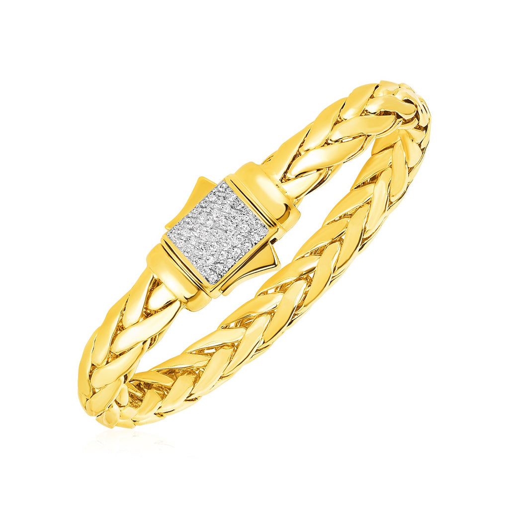 14K Yellow Gold Woven Rope Bracelet with Diamond Accented Clasp