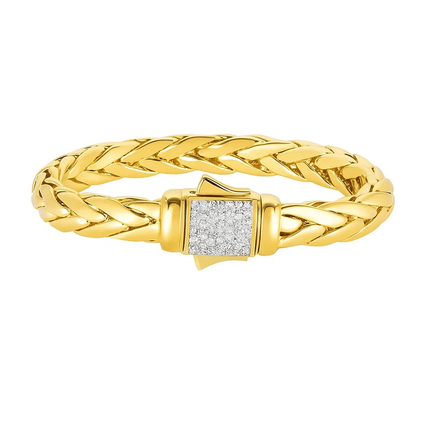 14K Yellow Gold Woven Rope Bracelet with Diamond Accented Clasp