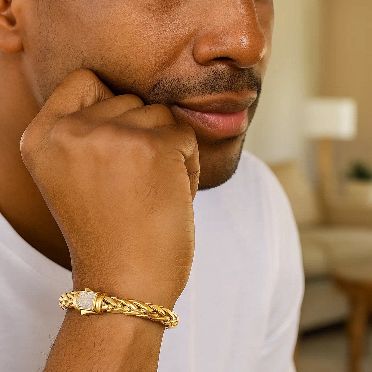 14K Yellow Gold Woven Rope Bracelet with Diamond Accented Clasp