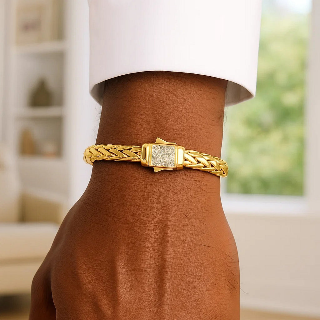 14K Yellow Gold Woven Rope Bracelet with Diamond Accented Clasp