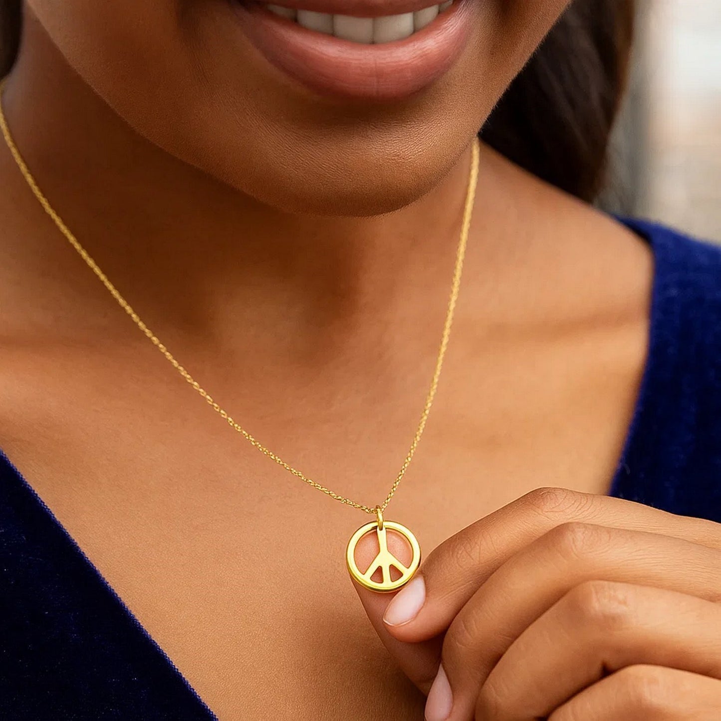 14k Yellow Gold with Peace Symbol Pendant