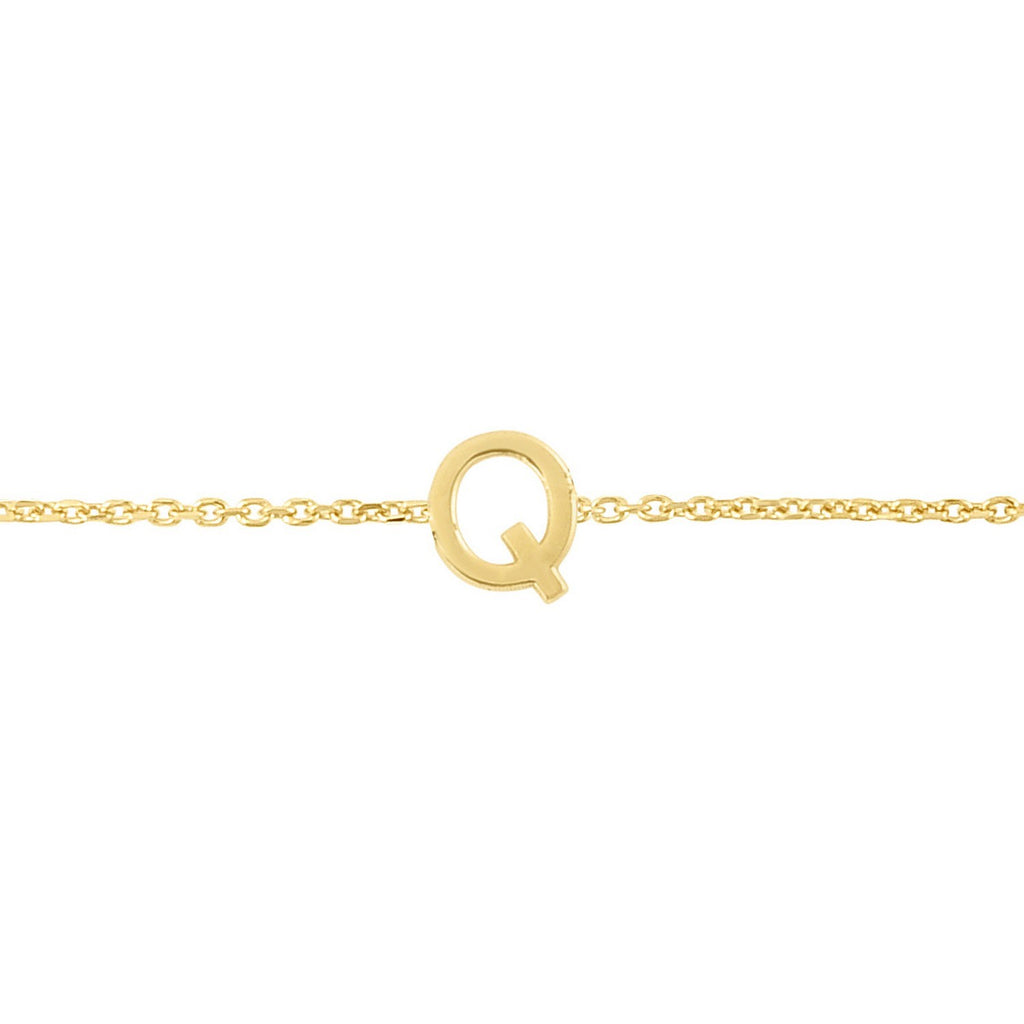14K Yellow Gold Women's Mini Initial Q Bracelet – 7 Inches – 14K Gold
