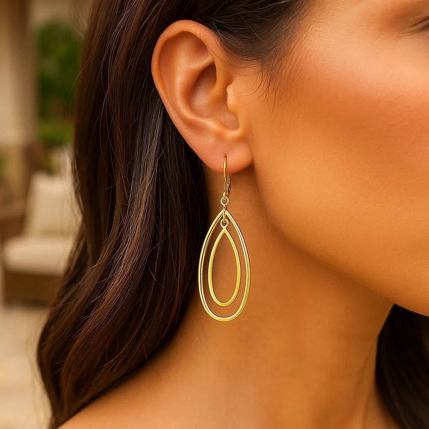 14k Yellow Gold Earrings with Teardrop Dangles