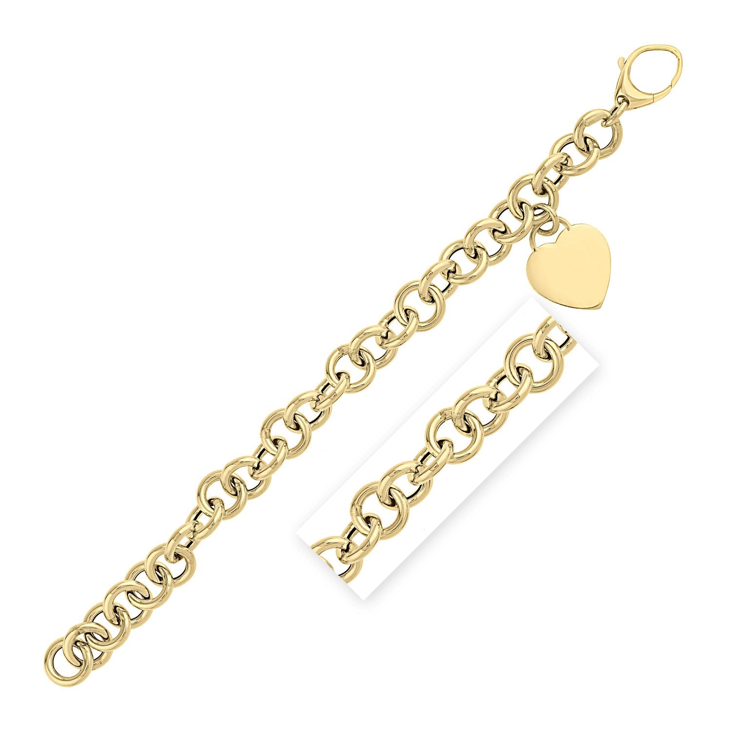 Heart Tag with Rolo Link Bracelet 14K Yellow Gold (11.40mm)