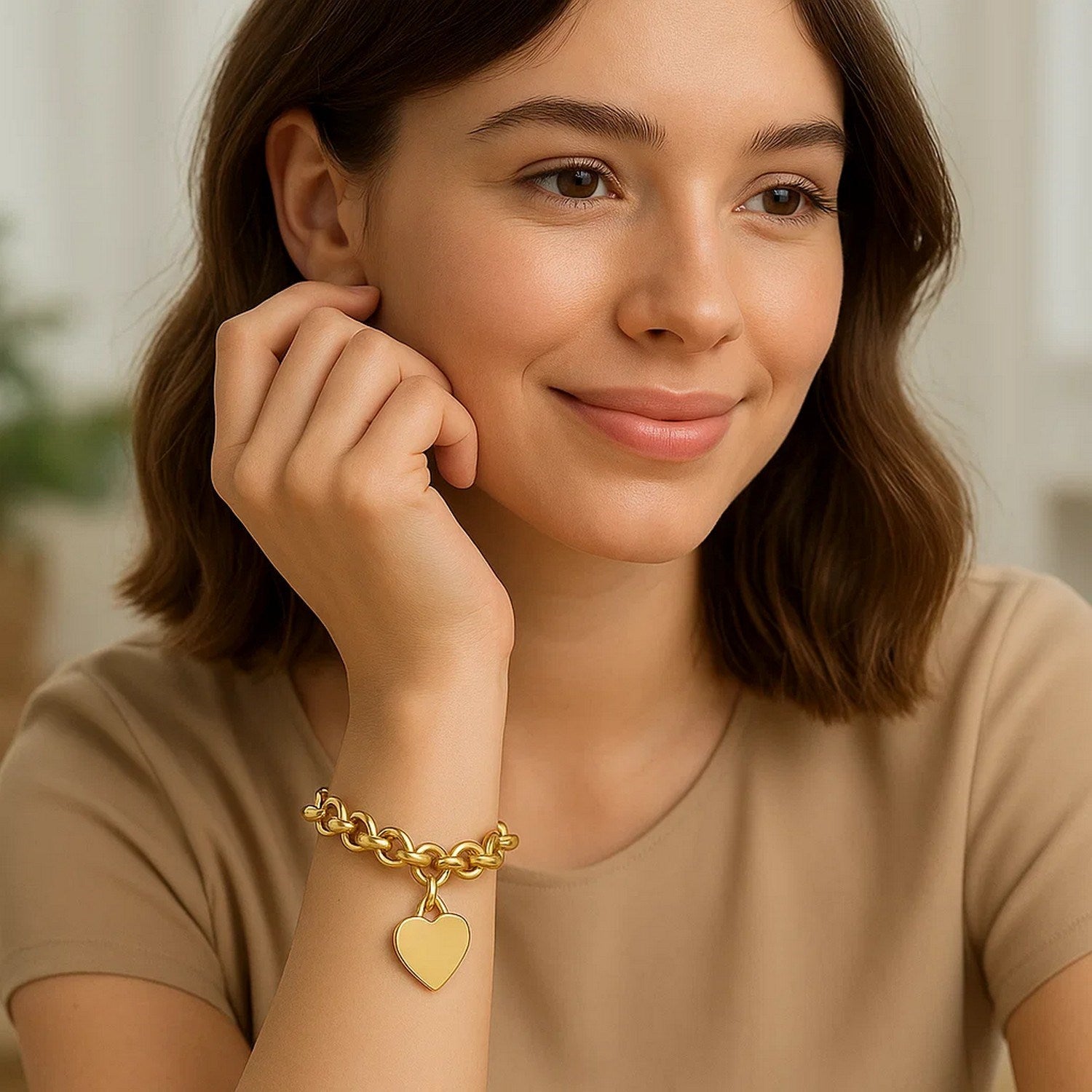 Heart Tag with Rolo Link Bracelet 14K Yellow Gold (11.40mm)