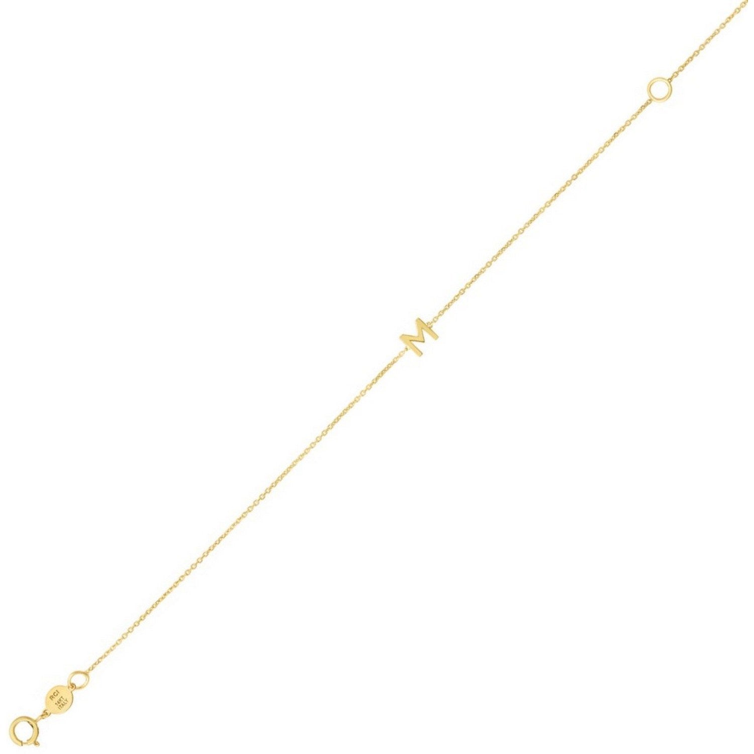 14K Yellow Gold Women's Mini Initial M Bracelet – 7 Inches – 14K Gold