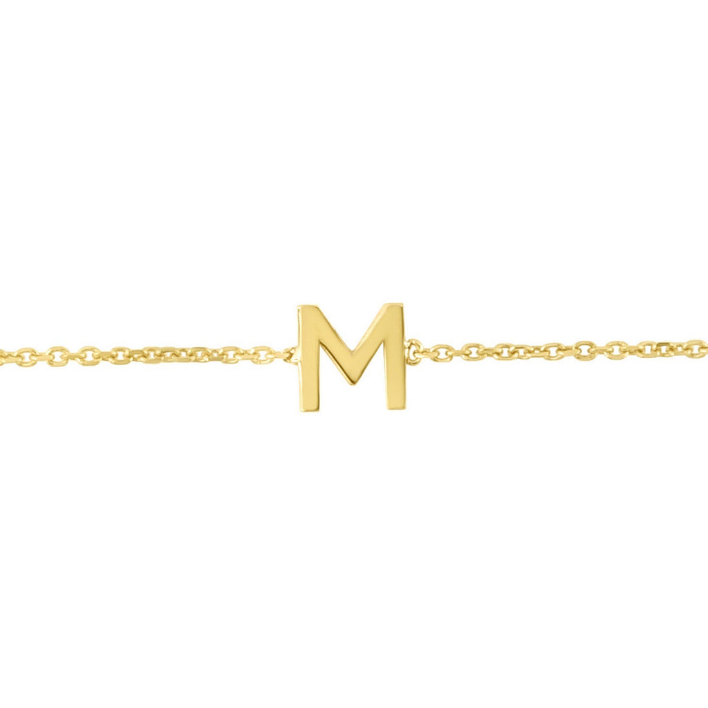 14K Yellow Gold Women's Mini Initial M Bracelet – 7 Inches – 14K Gold