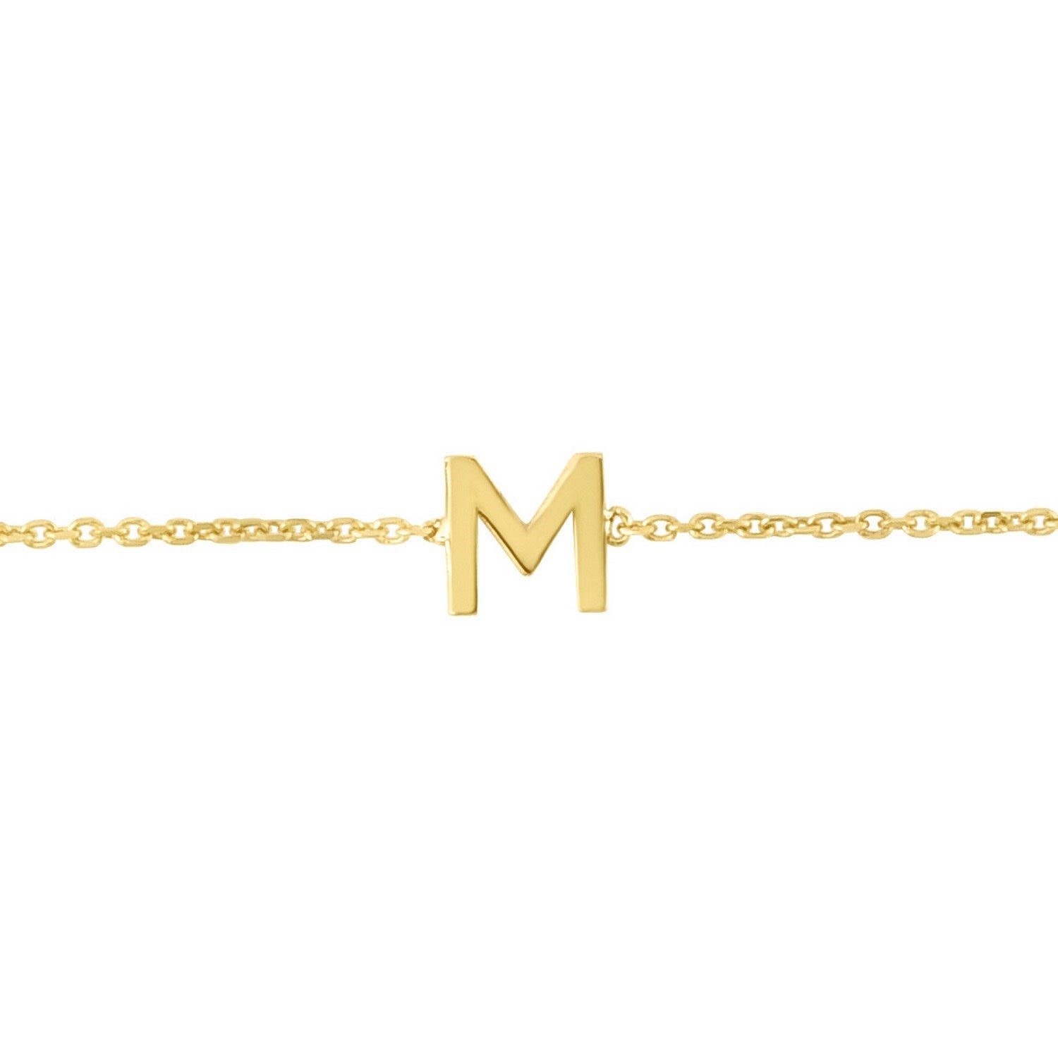 14K Yellow Gold Women's Mini Initial M Bracelet – 7 Inches – 14K Gold