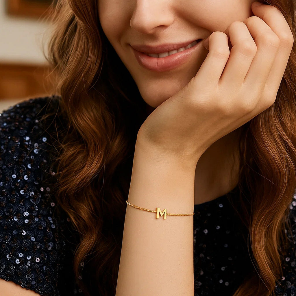 14K Yellow Gold Women's Mini Initial M Bracelet – 7 Inches – 14K Gold