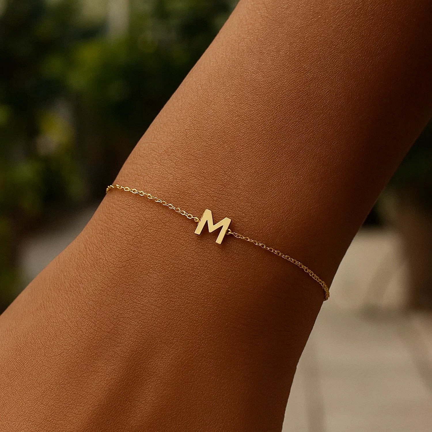 14K Yellow Gold Women's Mini Initial M Bracelet – 7 Inches – 14K Gold
