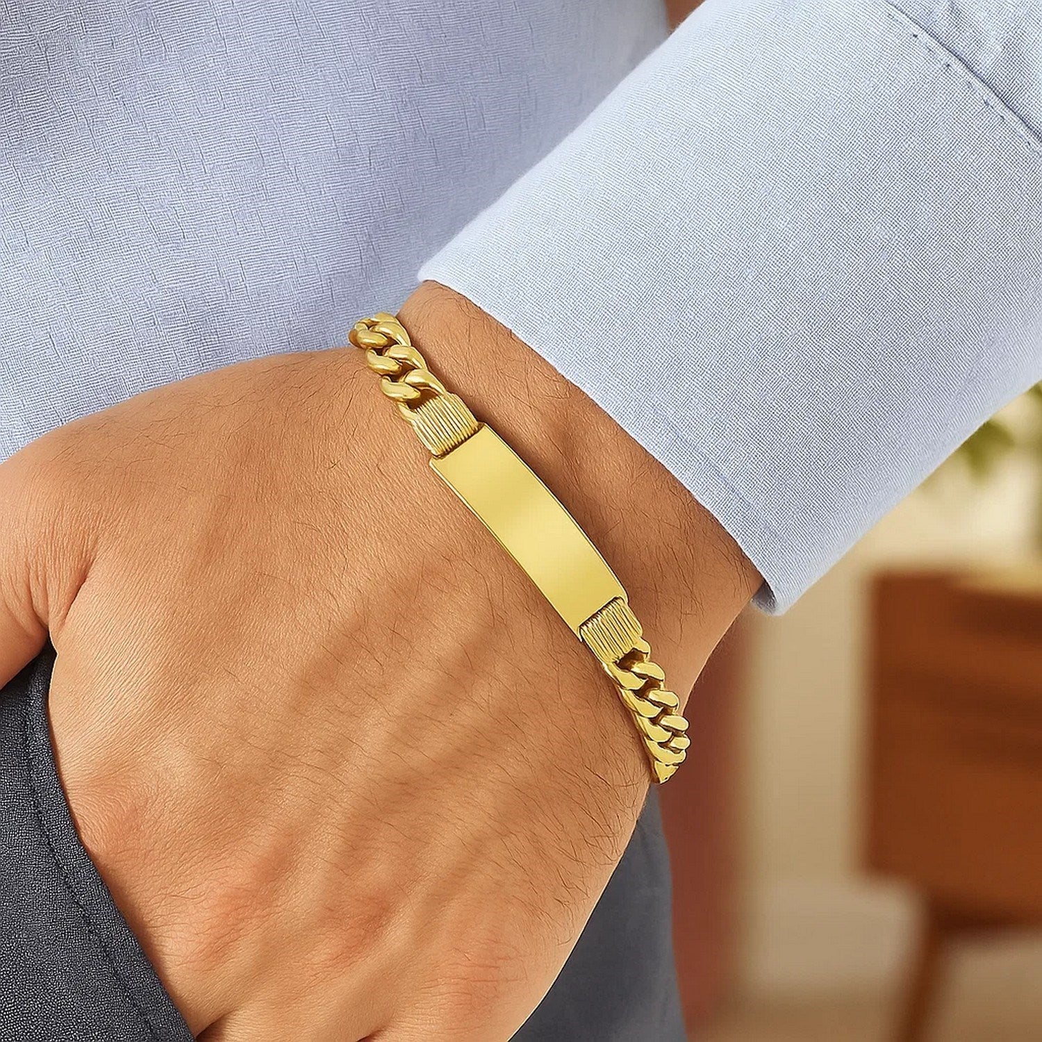 14K Yellow Gold Lite Cuban ID Bracelet (9.10mm) – True Pure Gold