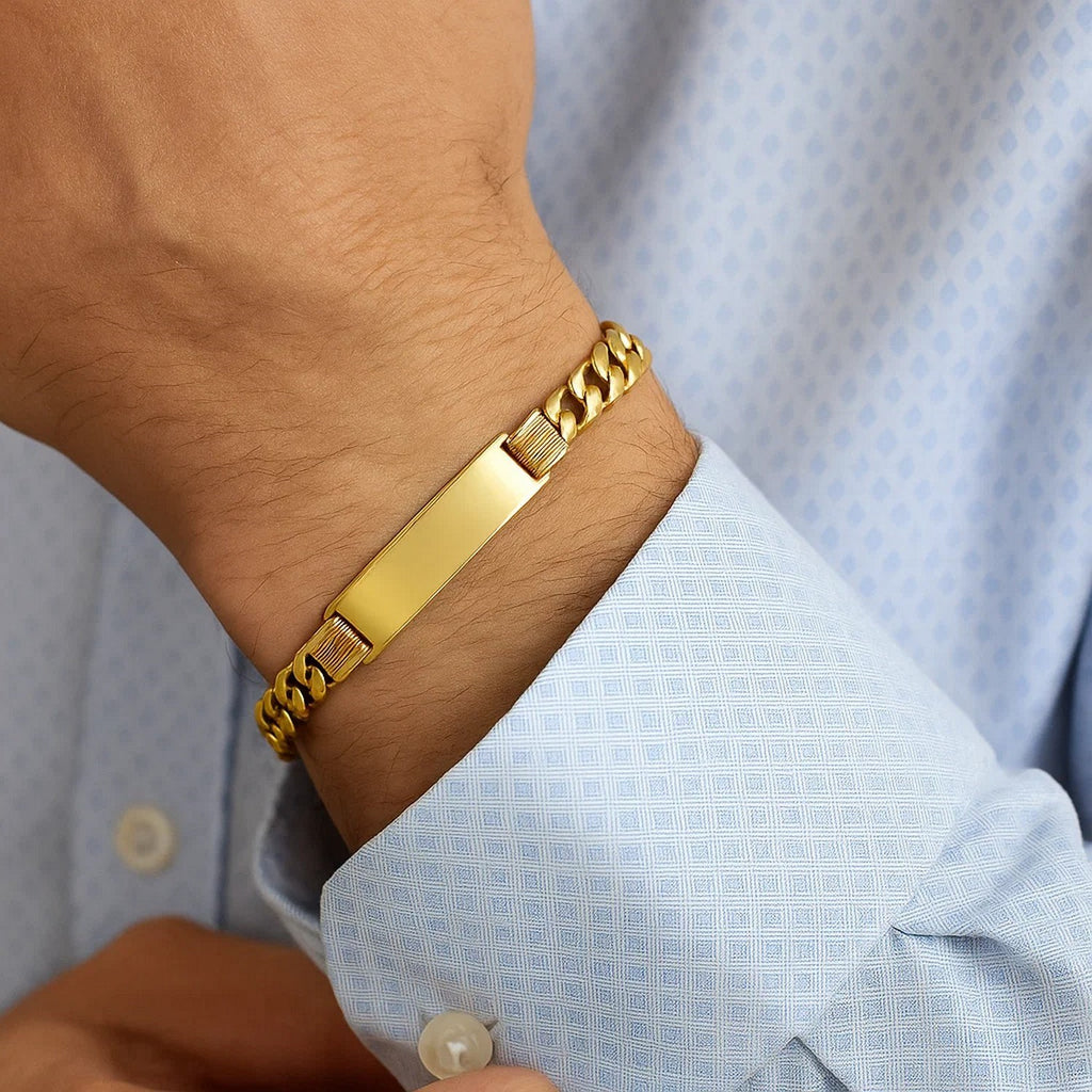14K Yellow Gold Lite Cuban ID Bracelet (9.10mm) – True Pure Gold