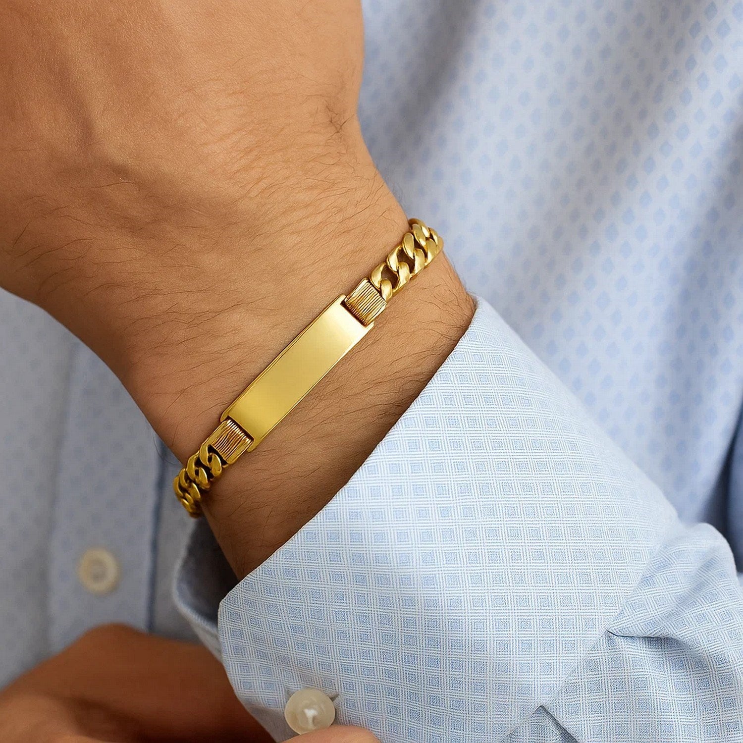 14K Yellow Gold Lite Cuban ID Bracelet (9.10mm) – True Pure Gold