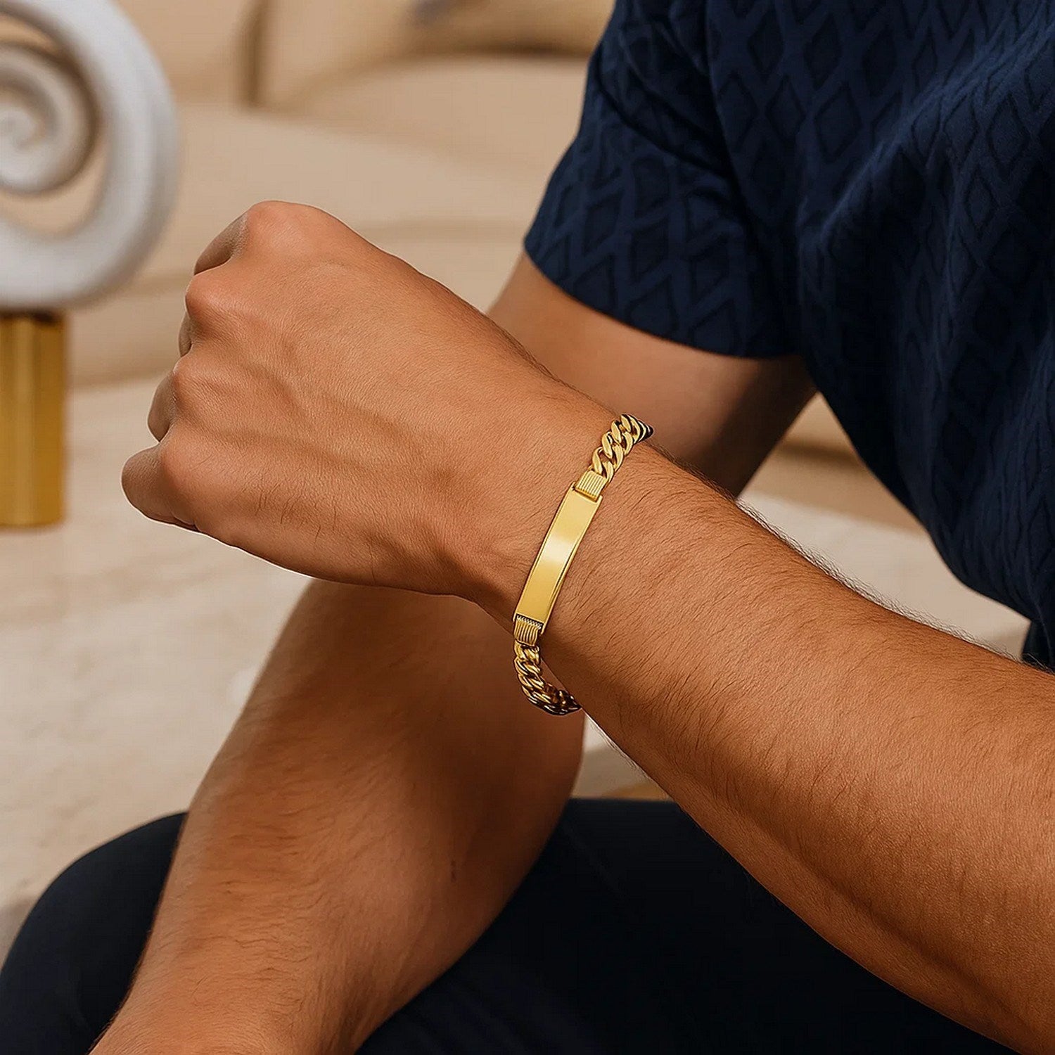 14K Yellow Gold Lite Cuban ID Bracelet (9.10mm) – True Pure Gold