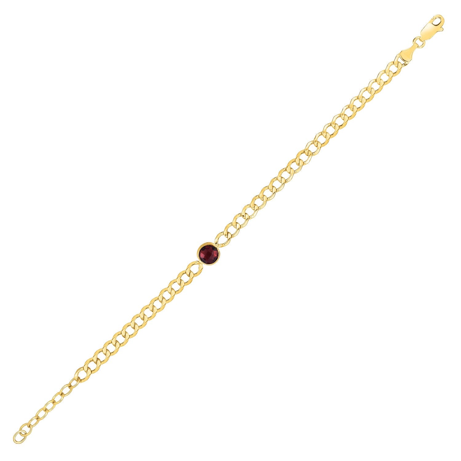 14K Yellow Gold Garnet Curb Chain Bracelet (3.60mm)