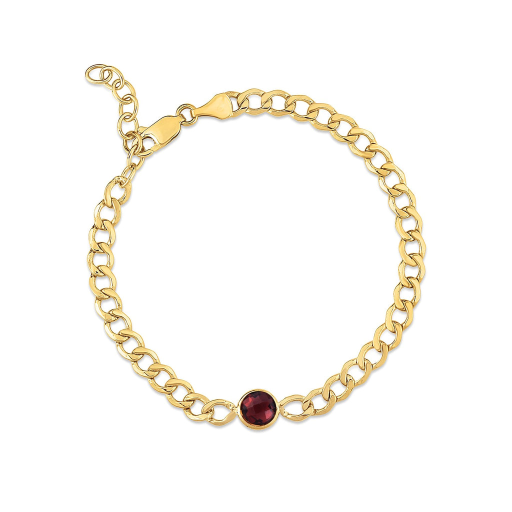 14K Yellow Gold Garnet Curb Chain Bracelet (3.60mm)