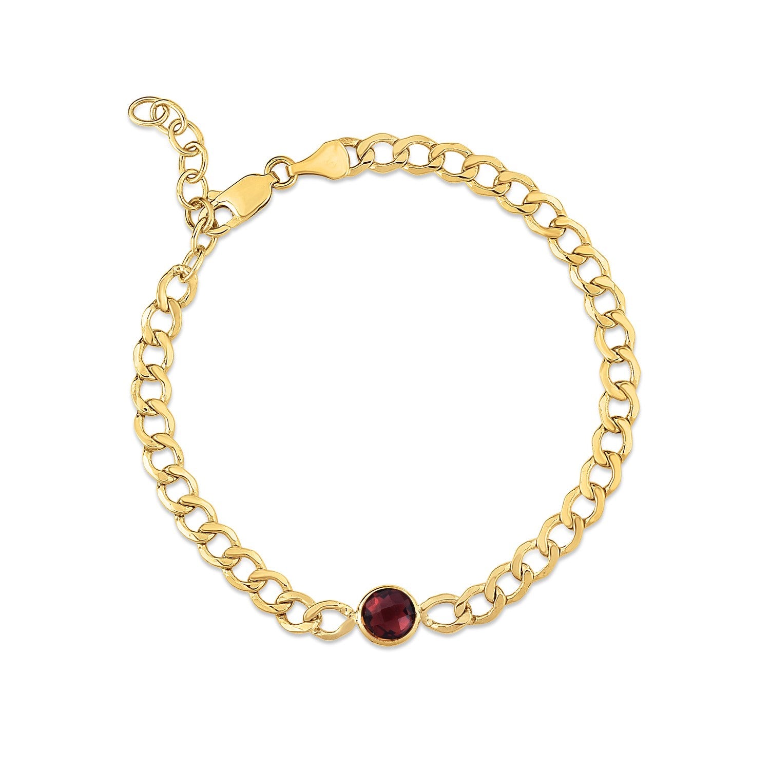 14K Yellow Gold Garnet Curb Chain Bracelet (3.60mm)