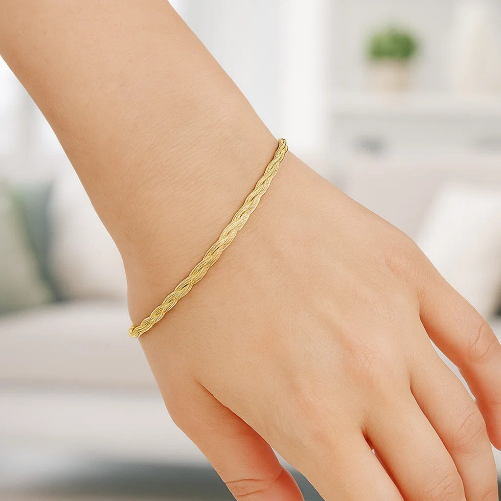 14K Yellow Gold Braided Herringbone Bracelet 3.20mm | Solid Gold, High Polish
