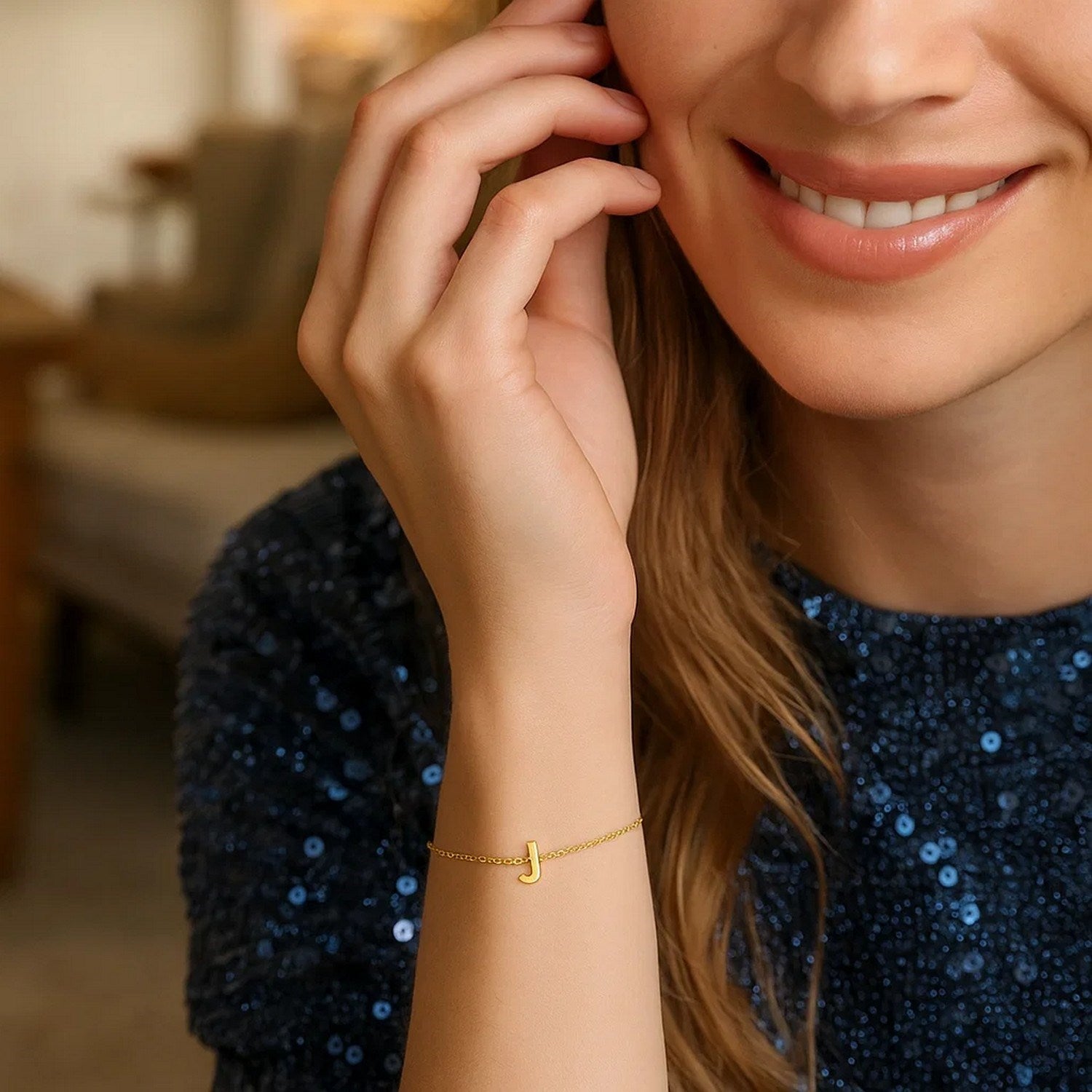 14K Yellow Gold Women's Mini Initial J Bracelet – 7 Inches – 14K Gold