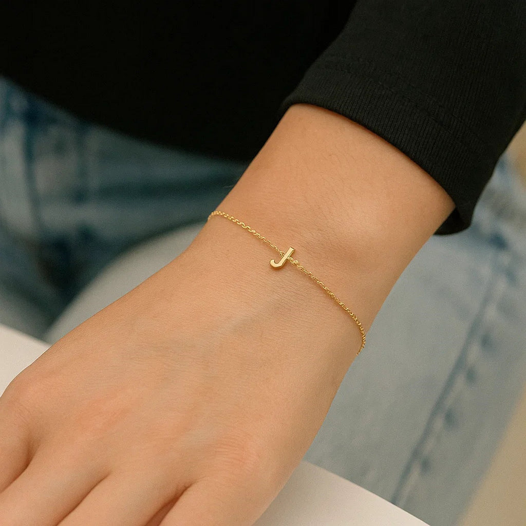 14K Yellow Gold Women's Mini Initial J Bracelet – 7 Inches – 14K Gold