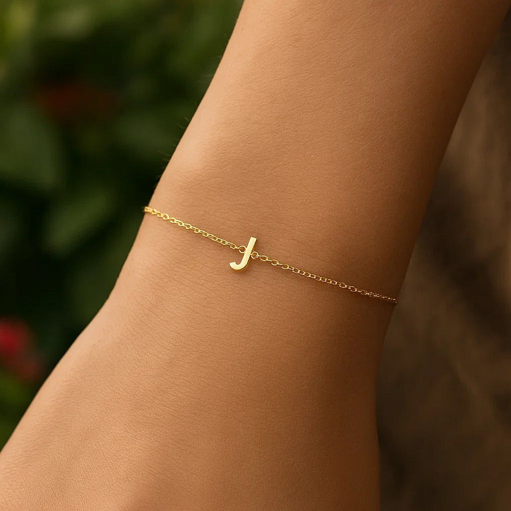 14K Yellow Gold Women's Mini Initial J Bracelet – 7 Inches – 14K Gold