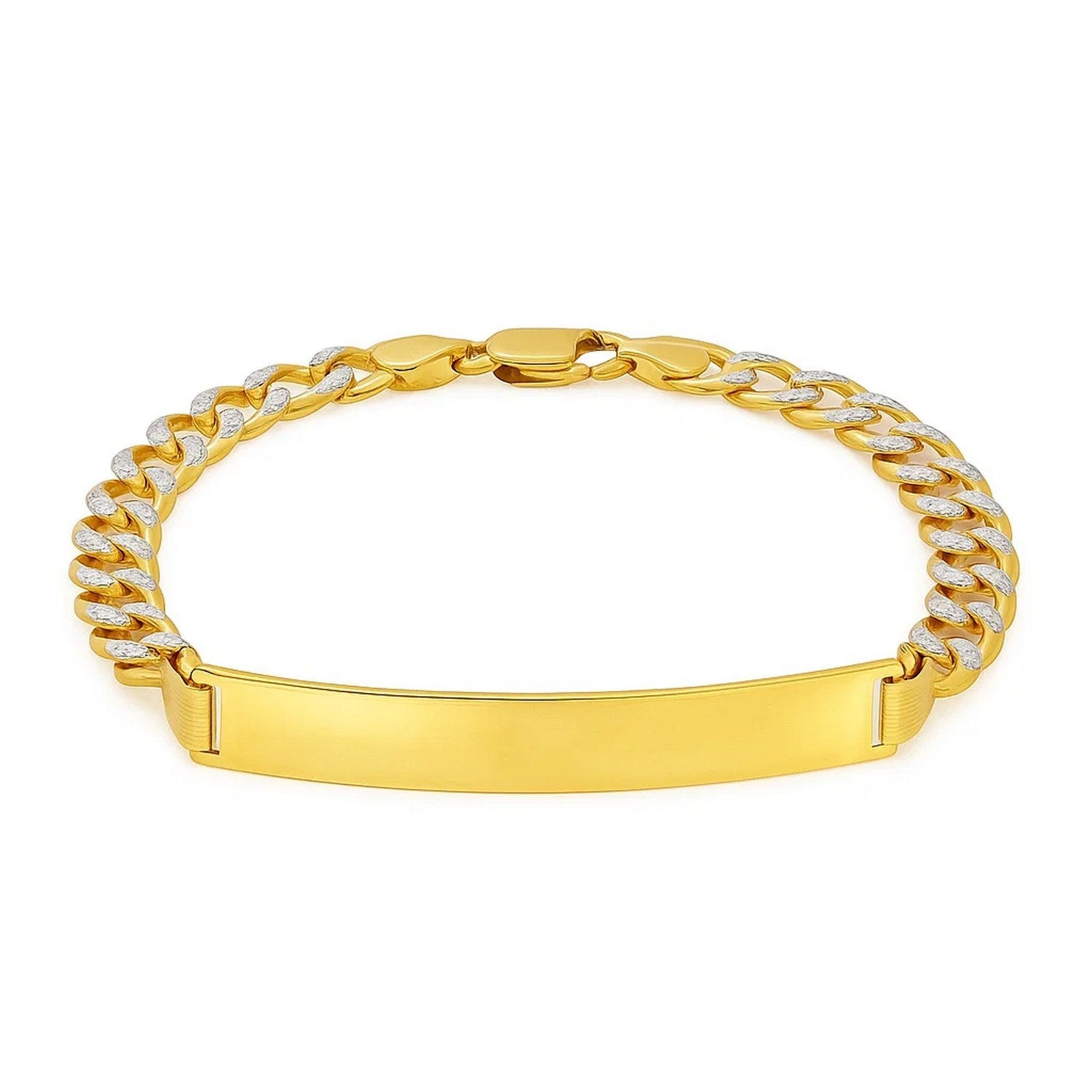 14K Two-Tone Gold Men's Curb ID Bracelet, 8.5"