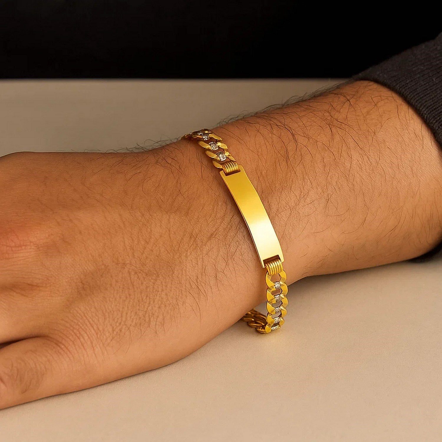 14K Two-Tone Gold Men's Curb ID Bracelet, 8.5"