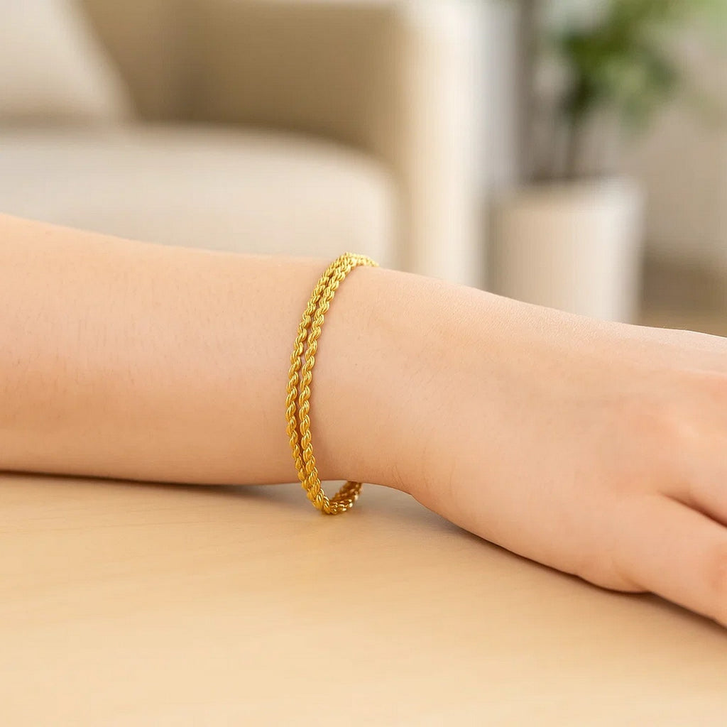 10K Yellow Gold Double Rope Chain Bracelet (2.10mm)
