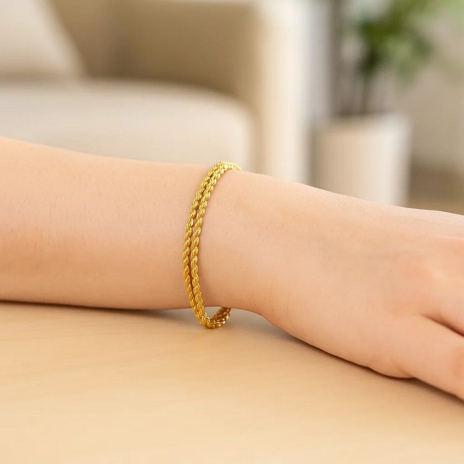 10K Yellow Gold Double Rope Chain Bracelet (2.10mm)